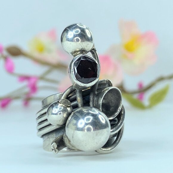 RACHEL GERA Sterling Silver Garnet Spheres Ring 16.7g s6 JR9643